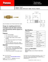 Thumbnail of document Data Sheet - 73037 MMCX 50 Ohm Jack, Straight, Semi-Rigid Crimp, RG405/U Type